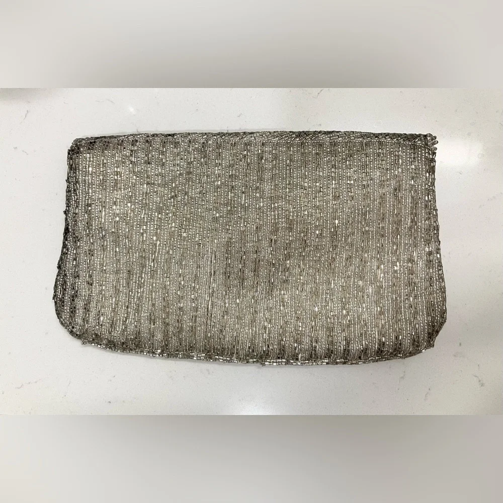 Vintage Delill Beaded Scallop Flap Clutch | Silver Evening Bag